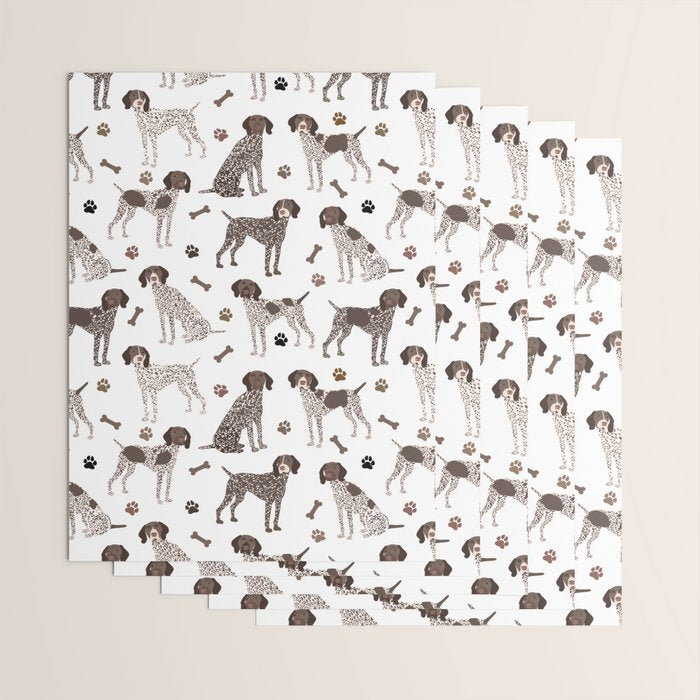 German Shorthaired Pointer Dog Paws and Bones White Wrapping Paper Gallery Image 3