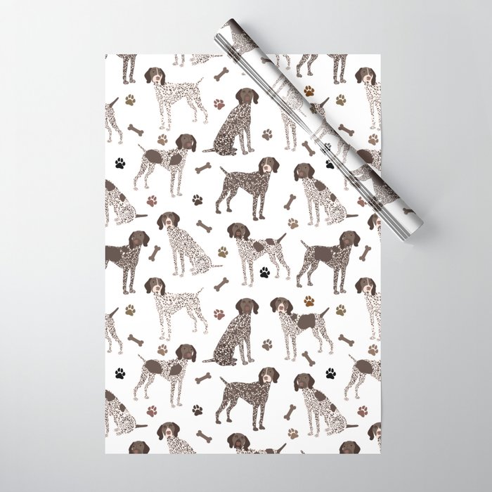 German Shorthaired Pointer Dog Paws and Bones White Wrapping Paper Gallery Image 1