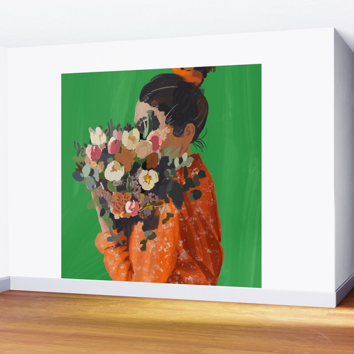 Woman with Flowers Painting Wall Mural Gallery Image 2