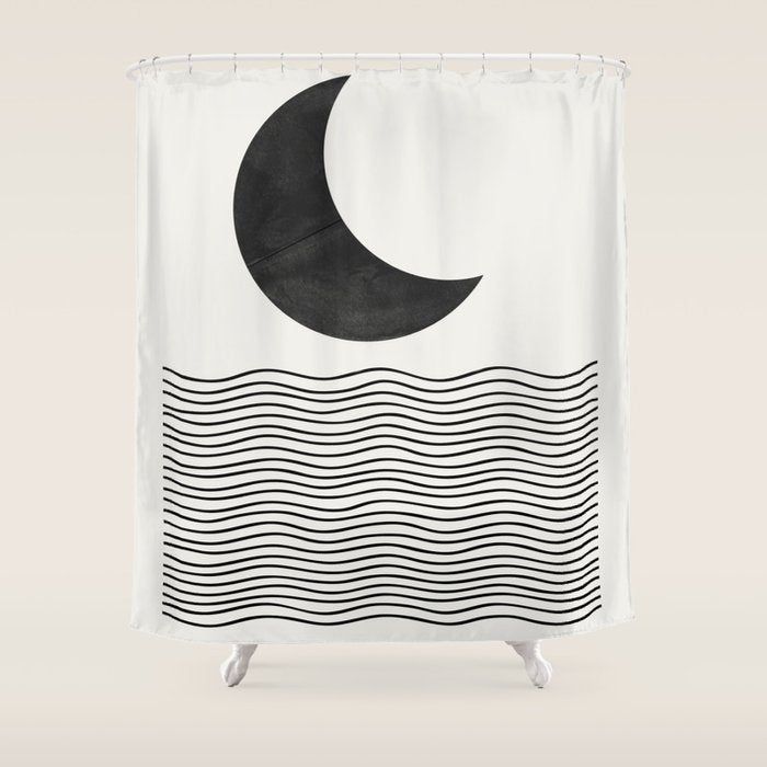 Modern Night, Moon by the Waves Shower Curtain Gallery Image 1