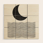 Modern Night, Moon by the Waves Wood Wall Art Gallery Image 1