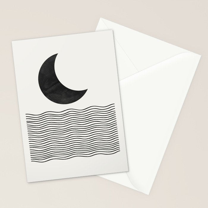 Modern Night, Moon by the Waves Stationery Card Gallery Image 2