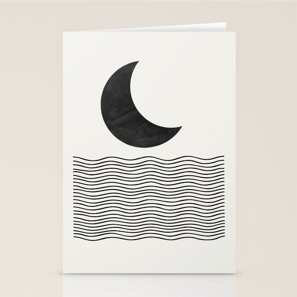 Modern Night, Moon by the Waves Stationery Card Gallery Image 1
