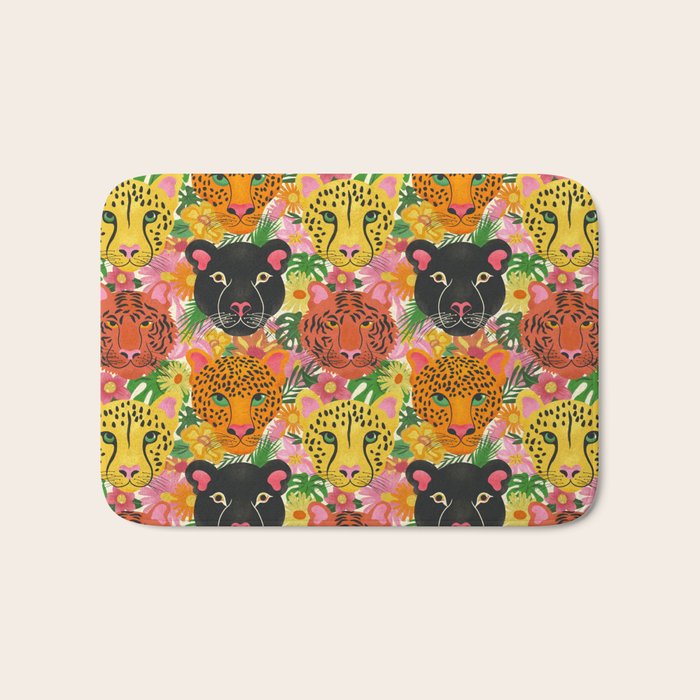 Maximalist Jungle Tiger Cheetah Leopard and Jaguar Bath Mat Gallery Image 1