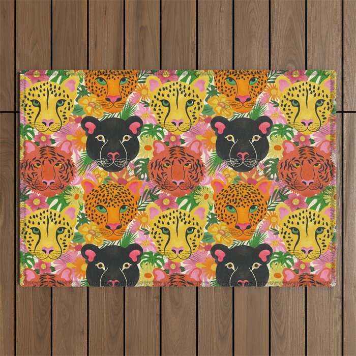 Maximalist Jungle Tiger Cheetah Leopard and Jaguar Outdoor Rug Gallery Image 1