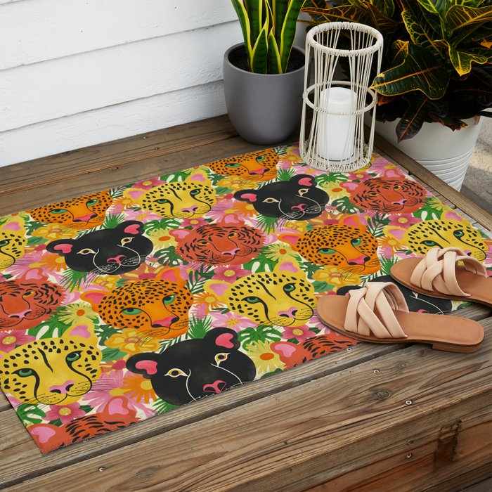 Maximalist Jungle Tiger Cheetah Leopard and Jaguar Outdoor Rug Gallery Image 2