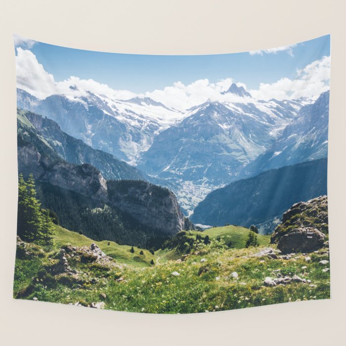 Swiss Alps Summer Landscape - Nature Photography - Jungfrau Mountain Peak Wall Tapestry Gallery Image 4