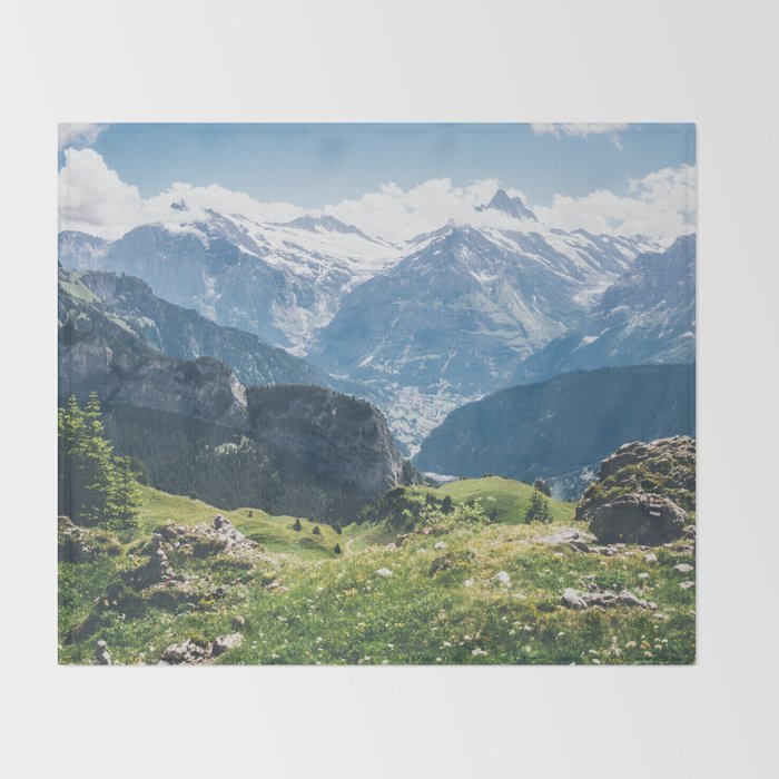 Swiss Alps Summer Landscape - Nature Photography - Jungfrau Mountain Peak Throw Blanket Gallery Image 2