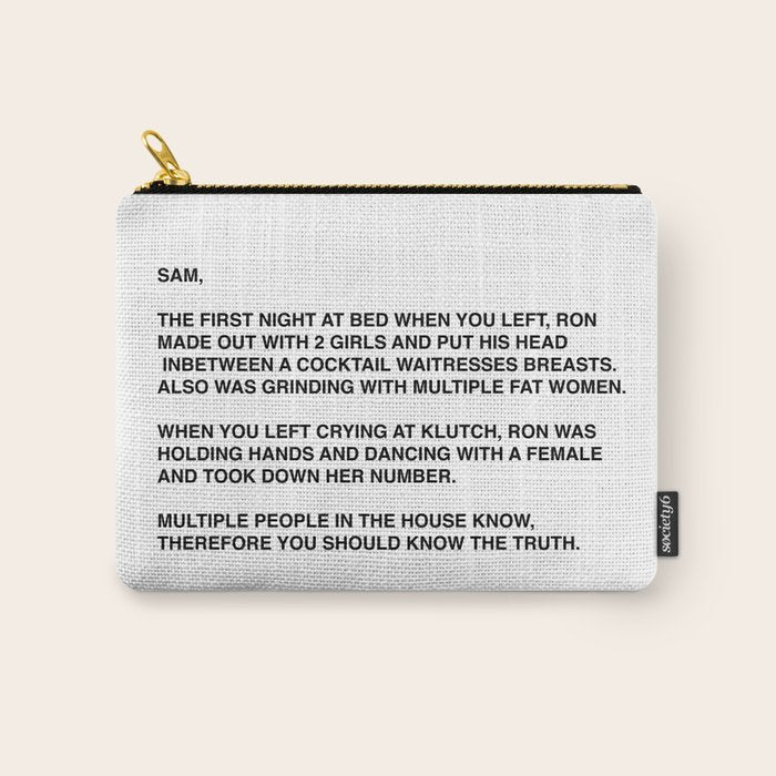 Anonymous Letter To Sammi Sweetheart Jersey Shore Carry All Pouch Gallery Image 1