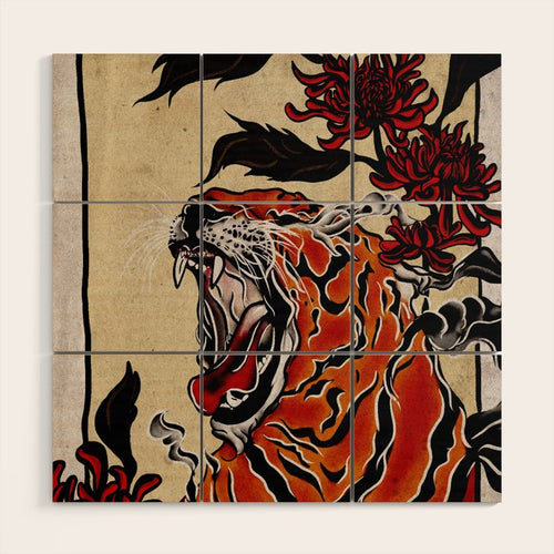 Tiger Ukiyo-E Style Wood Wall Art Gallery Image 1