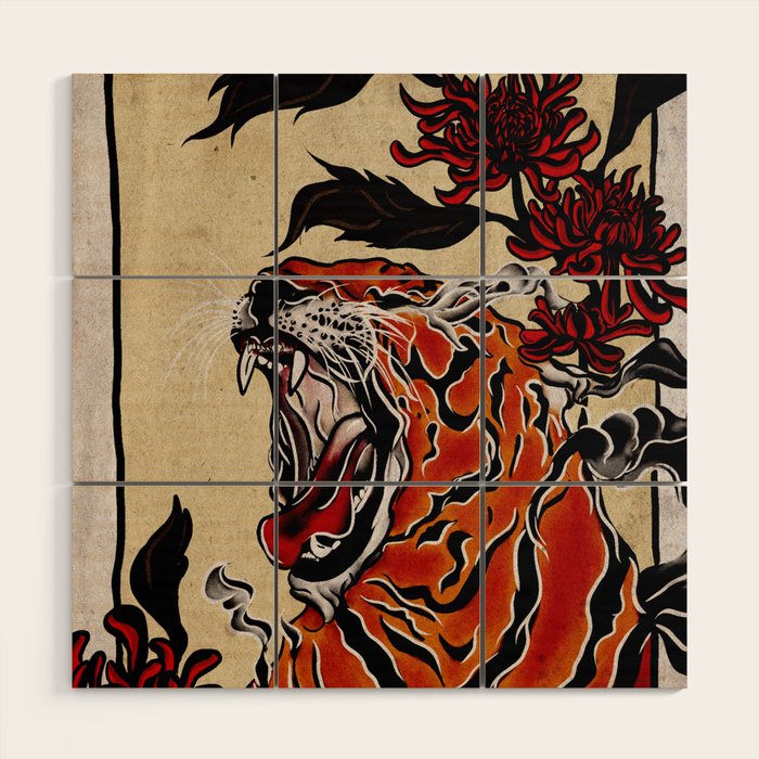 Tiger Ukiyo-e style Wood Wall Art Gallery Image 1