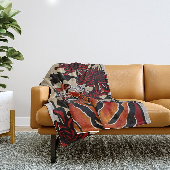 Tiger Ukiyo-e style Throw Blanket Gallery Image 1