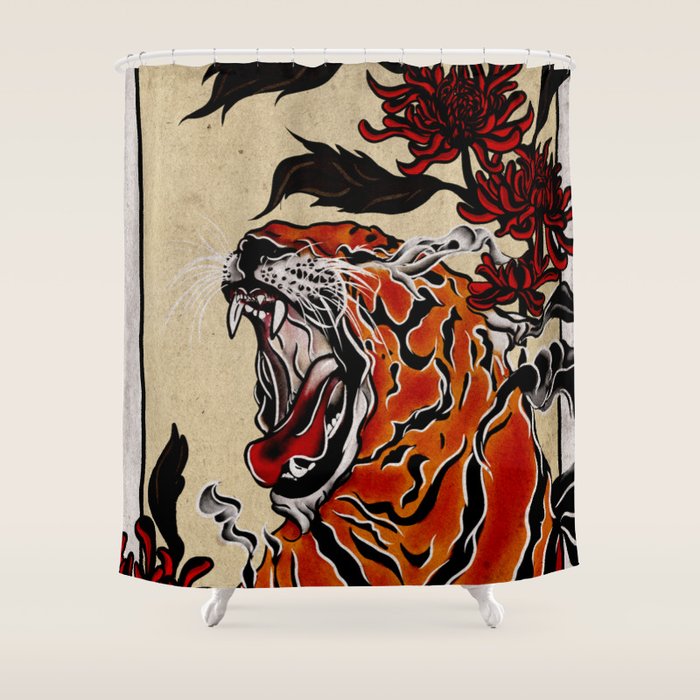 Tiger Ukiyo-e style Shower Curtain Gallery Image 1
