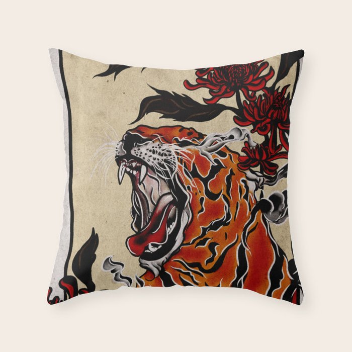Tiger Ukiyo-e style Throw Pillow Gallery Image 6
