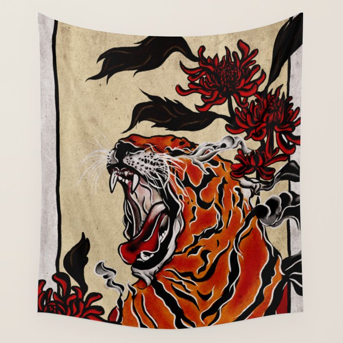 Tiger Ukiyo-e style Wall Tapestry Gallery Image 1