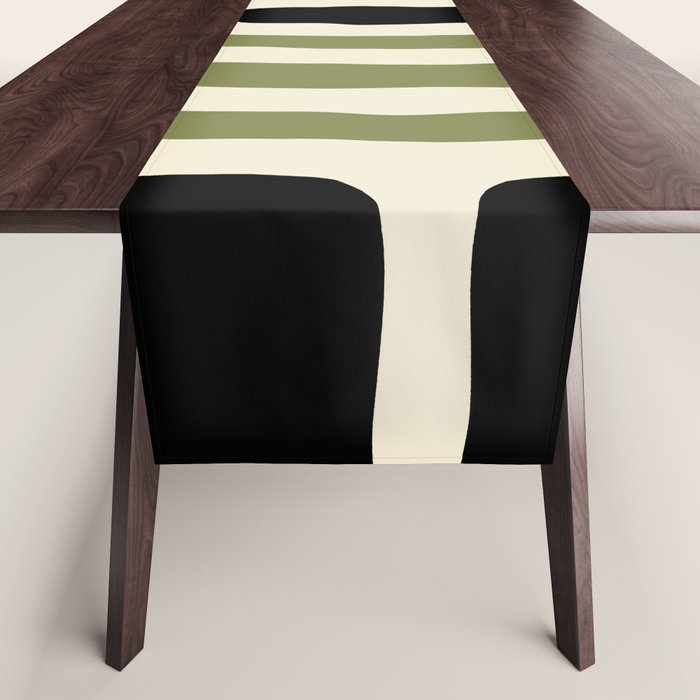 Abstract Geometric Rings 234 Black Olive Green and Beige Table Runner Gallery Image 1