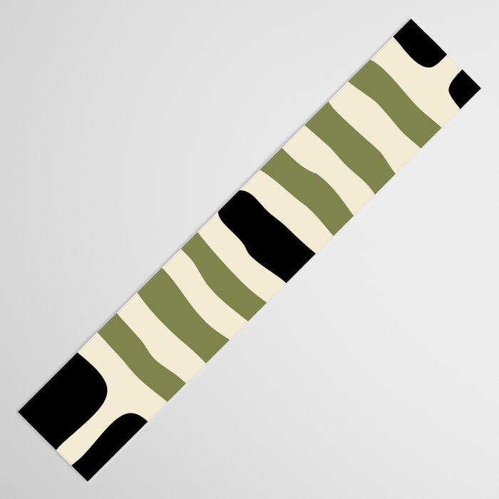 Abstract Geometric Rings 234 Black Olive Green and Beige Table Runner Gallery Image 3