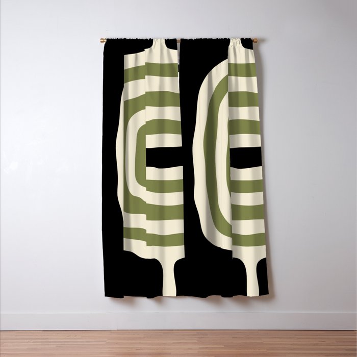 Abstract Geometric Rings 234 Black Olive Green and Beige Window Curtain Gallery Image 3