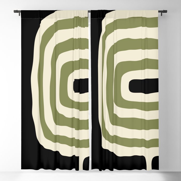 Abstract Geometric Rings 234 Black Olive Green and Beige Window Curtain Gallery Image 5