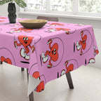 Retro love heart cartoon character pattern Tablecloth Gallery Image 3