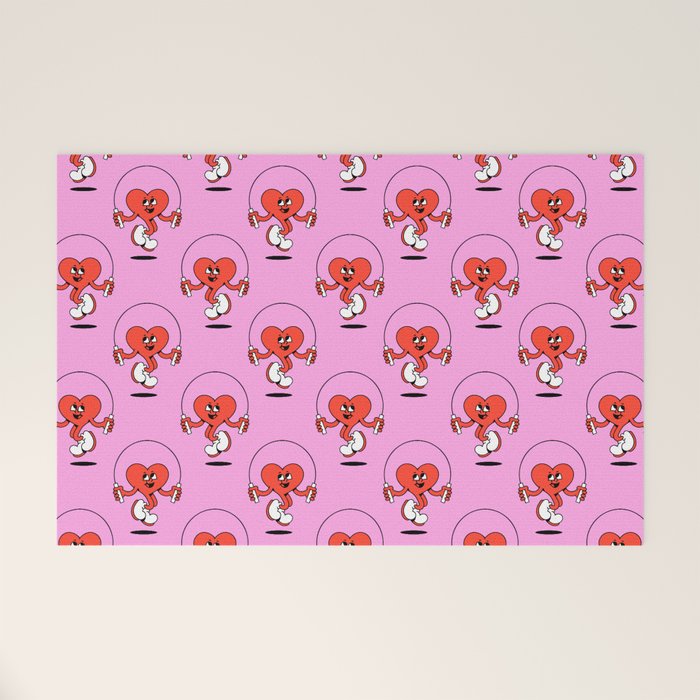 Retro love heart cartoon character pattern Welcome Mat Gallery Image 1