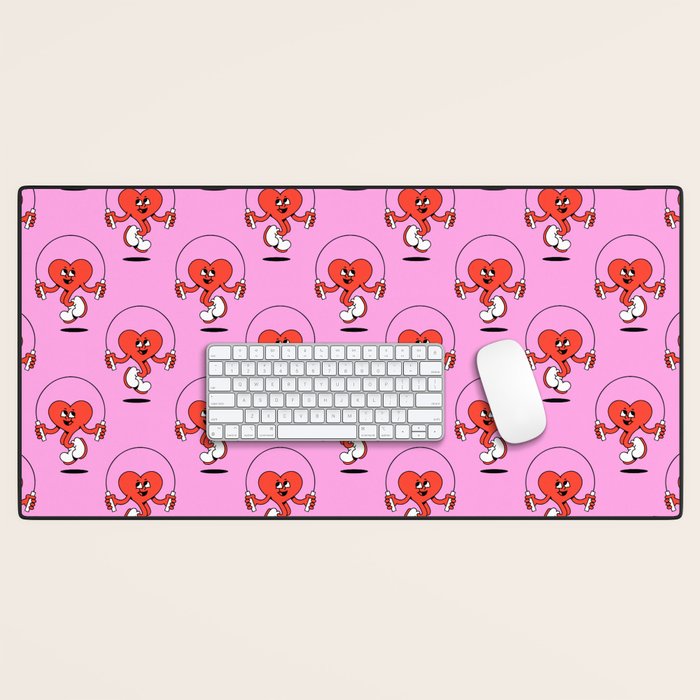 Retro love heart cartoon character pattern Desk Mat Gallery Image 1