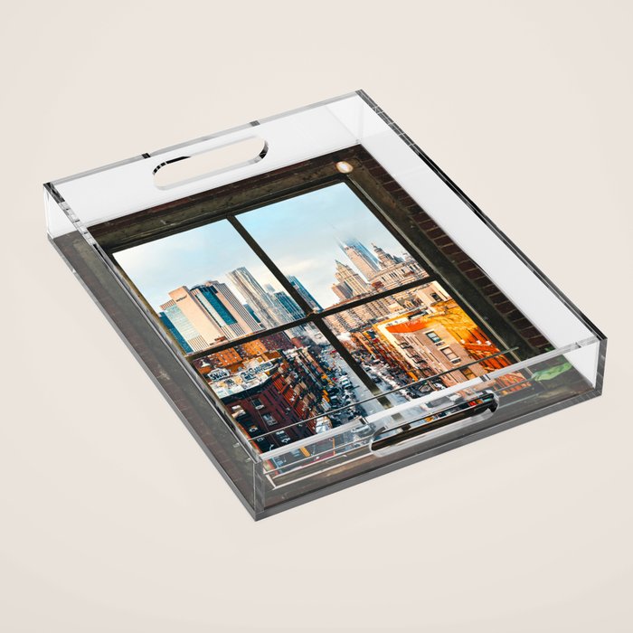 New York City Window | Colorful Street and Skyline | NYC Acrylic Tray Gallery Image 1