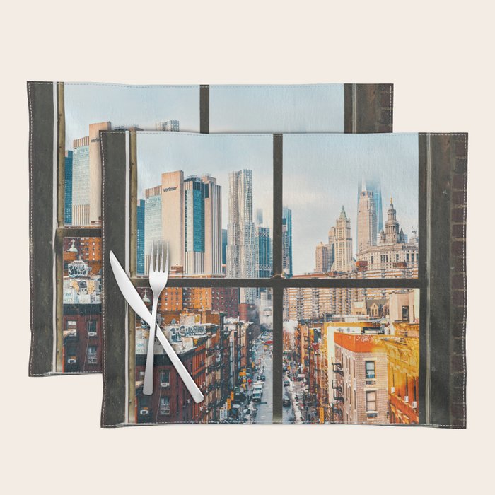 New York City Window | Colorful Street and Skyline | NYC Placemat Gallery Image 1