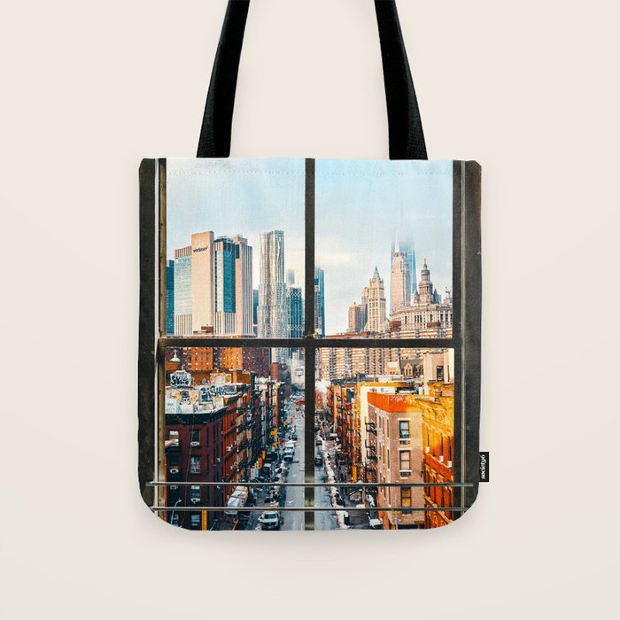 New York City Window | Colorful Street and Skyline | NYC Tote Bag Gallery Image 1