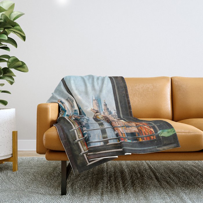 New York City Window | Colorful Street and Skyline | NYC Throw Blanket Gallery Image 1