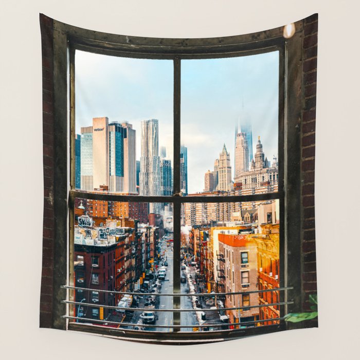 New York City Window | Colorful Street and Skyline | NYC Wall Tapestry Gallery Image 4