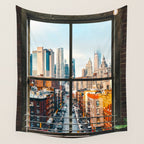 New York City Window | Colorful Street and Skyline | NYC Wall Tapestry Gallery Image 4