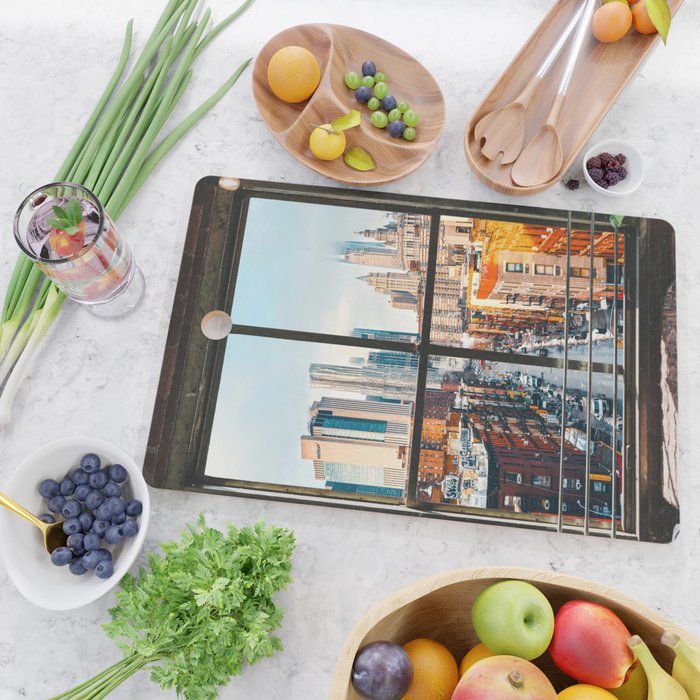 New York City Window | Colorful Street and Skyline | NYC Cutting Board Gallery Image 2