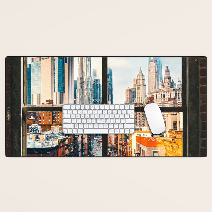 New York City Window | Colorful Street and Skyline | NYC Desk Mat Gallery Image 1