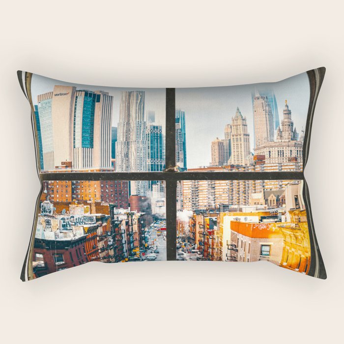 New York City Window | Colorful Street and Skyline | NYC Rectangular Pillow Gallery Image 2