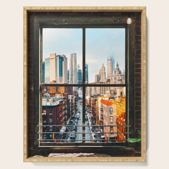 New York City Window | Colorful Street and Skyline | NYC Serving Tray Gallery Image 1