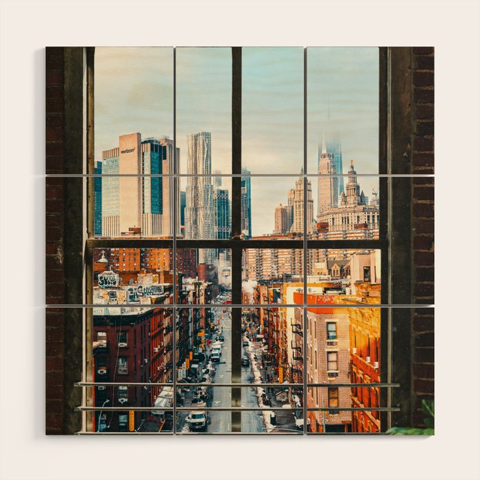 New York City Window | Colorful Street and Skyline | NYC Wood Wall Art Gallery Image 1