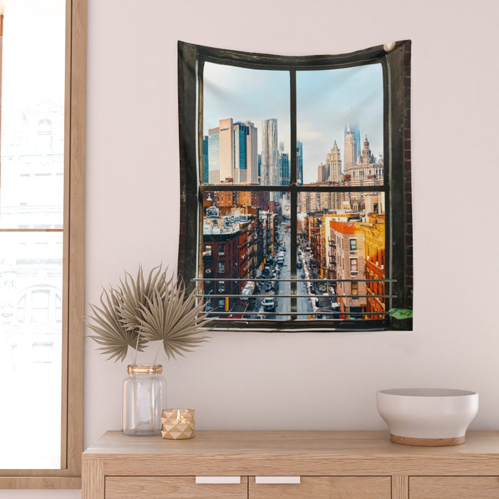New York City Window | Colorful Street and Skyline | NYC Wall Tapestry Gallery Image 2