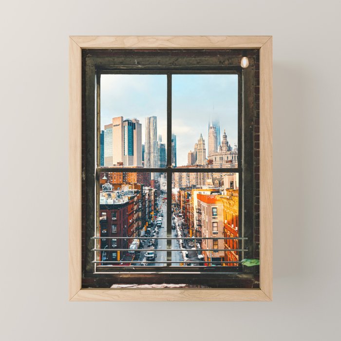New York City Window | Colorful Street and Skyline | NYC Mini Art Print Gallery Image 1