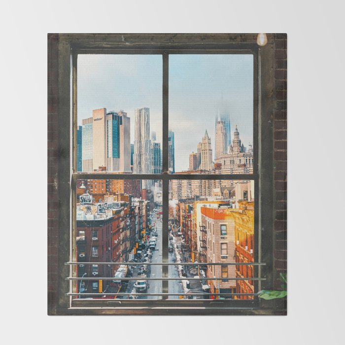 New York City Window | Colorful Street and Skyline | NYC Throw Blanket Gallery Image 2