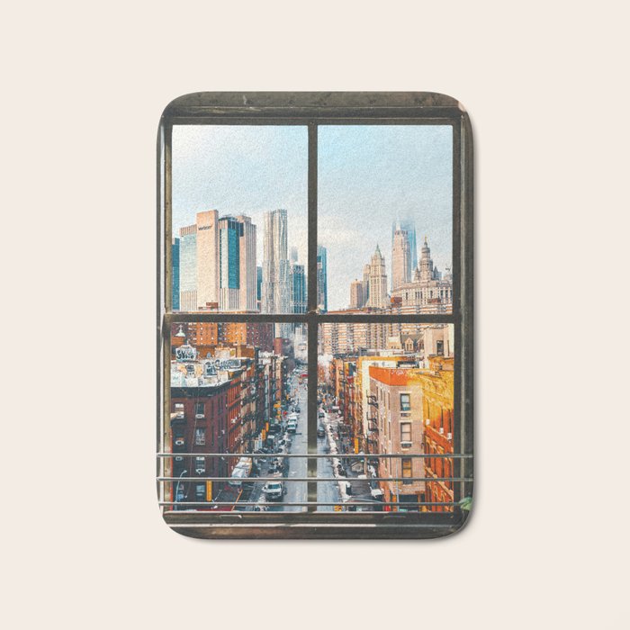 New York City Window | Colorful Street and Skyline | NYC Bath Mat Gallery Image 1
