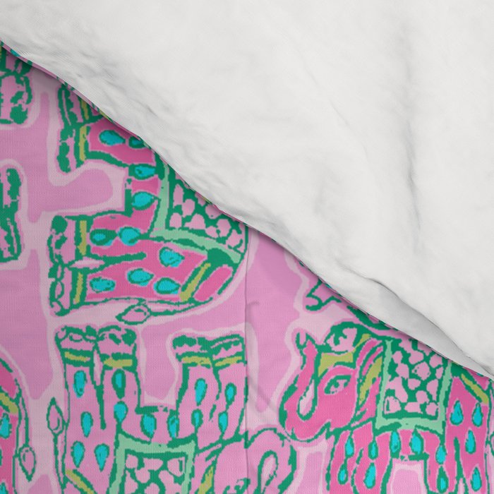 Elephant Block Print in Pink and Green Comforter Gallery Image 4