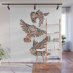 Owls in Flight - Brown Palette Wall Mural Gallery Image 1