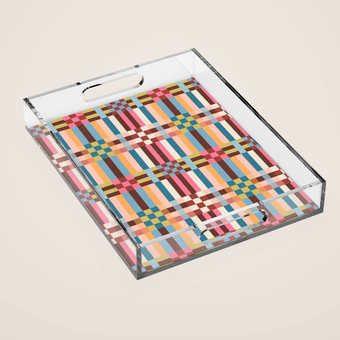 Woven Checks and Stripes Multicolored Acrylic Tray Gallery Image 1