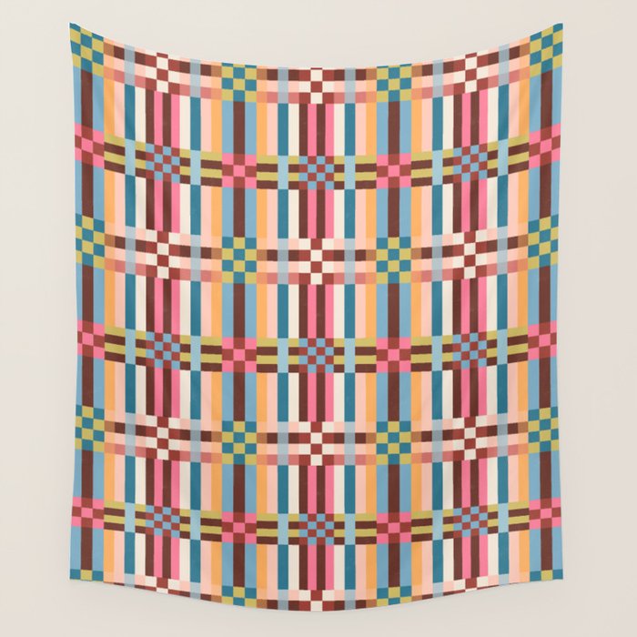 Woven Checks and Stripes Multicolored Wall Tapestry Gallery Image 4