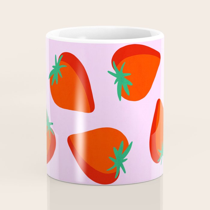 Bold and Vibrant Minimal Strawberry Pattern Pink Red Coffee Mug Gallery Image 4