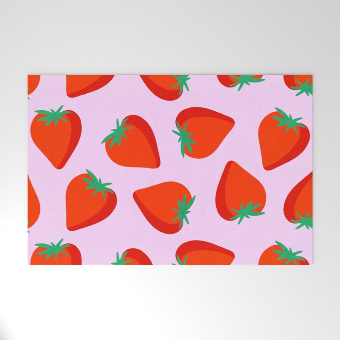 Bold and Vibrant Minimal Strawberry Pattern Pink Red Welcome Mat Gallery Image 1