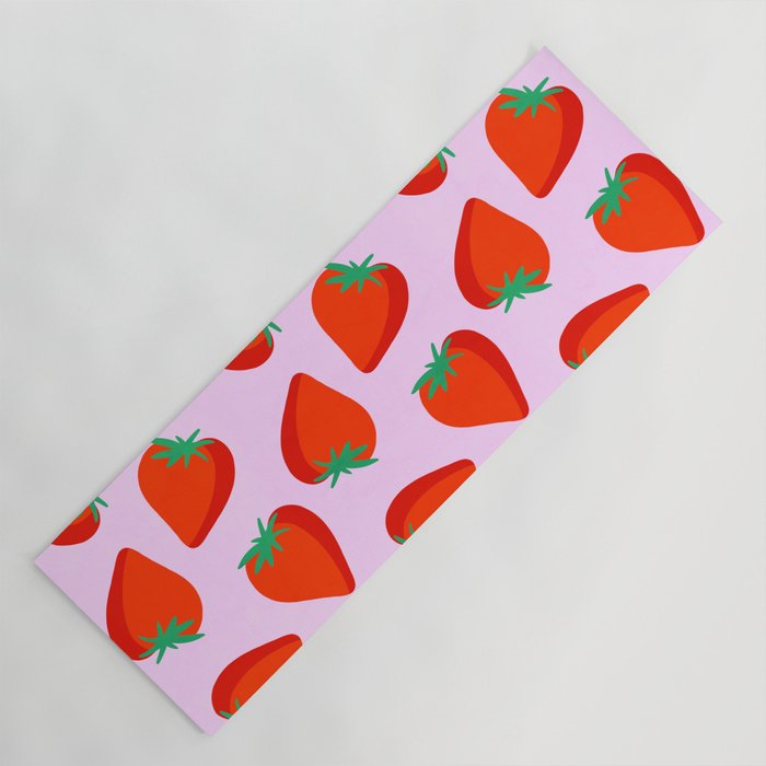 Bold and Vibrant Minimal Strawberry Pattern Pink Red Yoga Mat Gallery Image 1