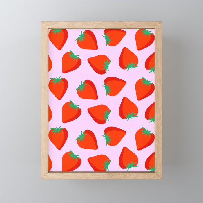 Bold and Vibrant Minimal Strawberry Pattern Pink Red Mini Art Print Gallery Image 1