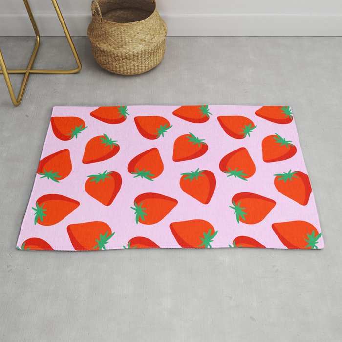 Bold and Vibrant Minimal Strawberry Pattern Pink Red Rug Gallery Image 1